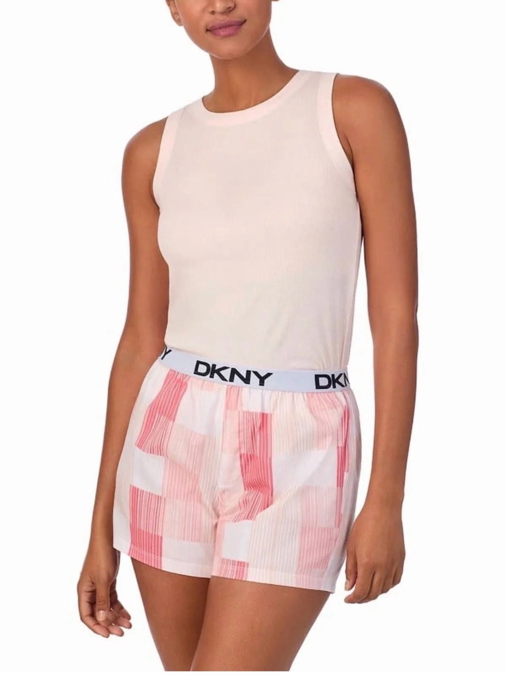 DKNY Women's Tank & Short Set 2-piece Pink Pearl Stripe Lounge Pajama Size S NWT